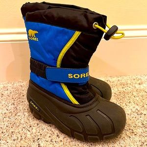 SOREL Boys Flurry Winter Snow Boots for Kids Waterproof Size 11 Blue/Yellow